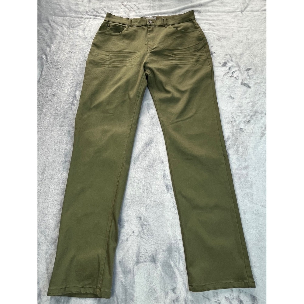 Asher Jones Mens Olive Green Slim Straight Moto Detail‎ Pants 33x30 London Made